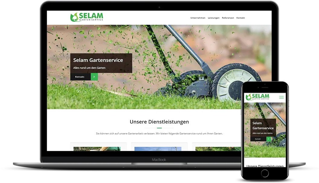 Website von Selam Gartenservice auf Notebook und Smartphone