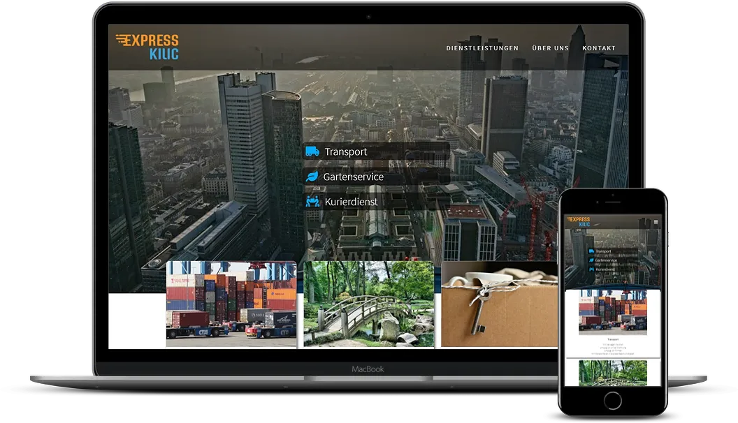 Website des Transportunternehmens Express Kilic auf Notebook und Smartphone
