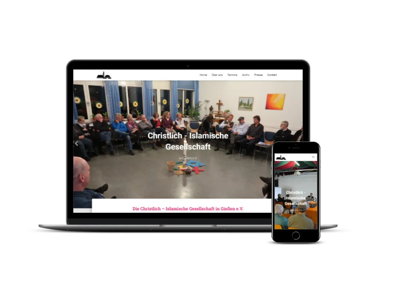Website der Christlich-Islamischen Gesellschaft Gie&szlig;en auf Notebook und Smartphone
