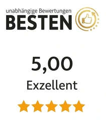 Bewertungssiegel BESTEN: 5,00 von 5, Exzellent, unabh&auml;ngige Bewertungen f&uuml;r Webdesign Wetzlar