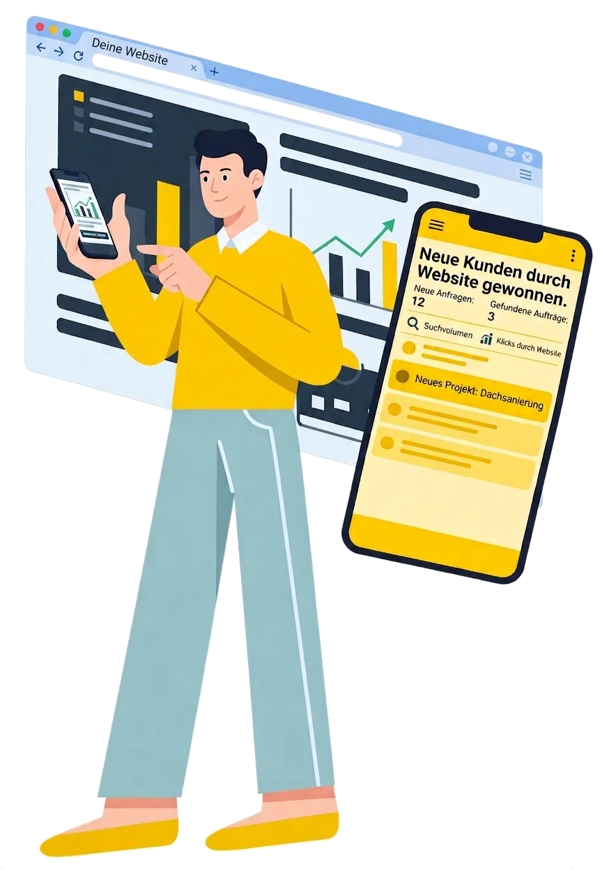 Unternehmer sieht auf dem Smartphone neue Anfragen &uuml;ber seine Website in Alsfeld
