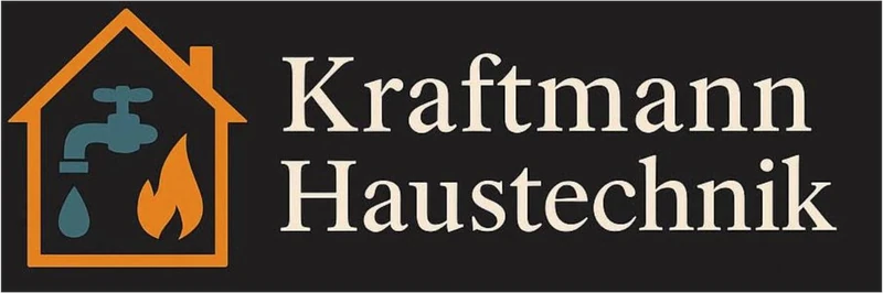 Logo von Kraftmann Haustechnik: oranges Haus mit Wasserhahn und Flamme, cremefarbene Wortmarke