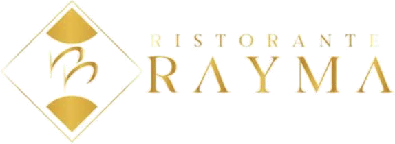 Logo des Ristorante Rayma: goldene Raute mit Monogramm, daneben Ristorante und Rayma in goldener Schrift