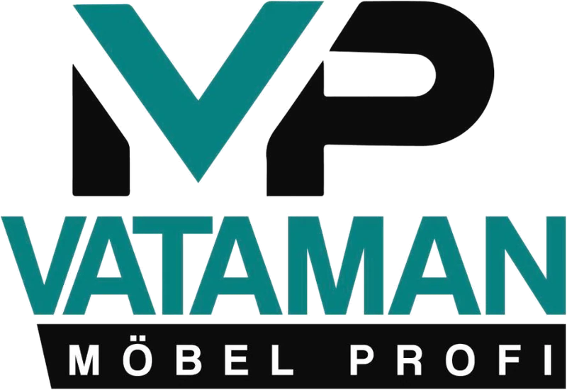 Logo von Vataman Möbel Profi: Monogramm VP in Petrol und Schwarz über dem Schriftzug